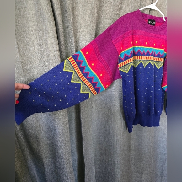 Slalom Vtg 80s Ski Sweater Colorful Geometric Mens Size M - Picture 2 of 4